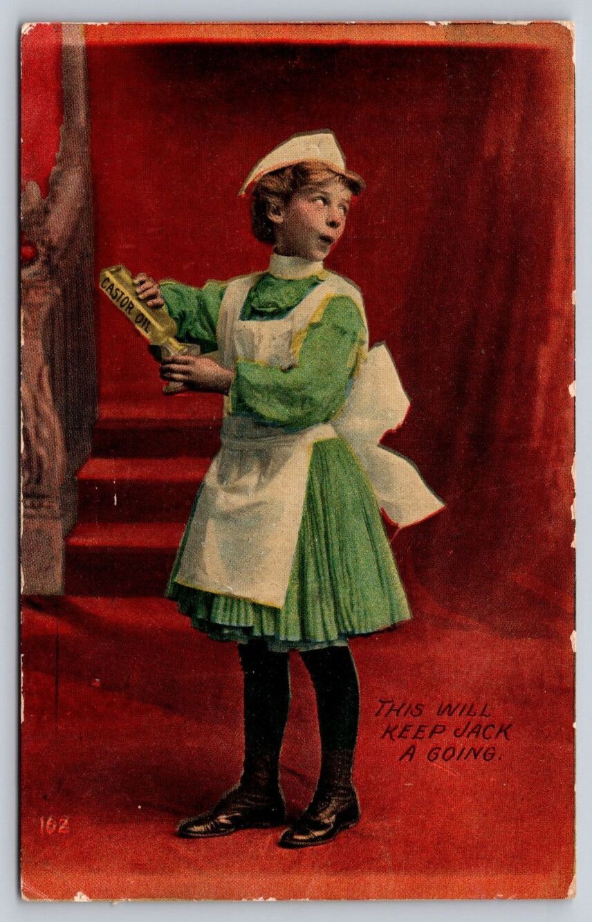 Vintage c1910 Postcard X. L. Comics Anglo Series Nurse Castor Oil Jack A Going